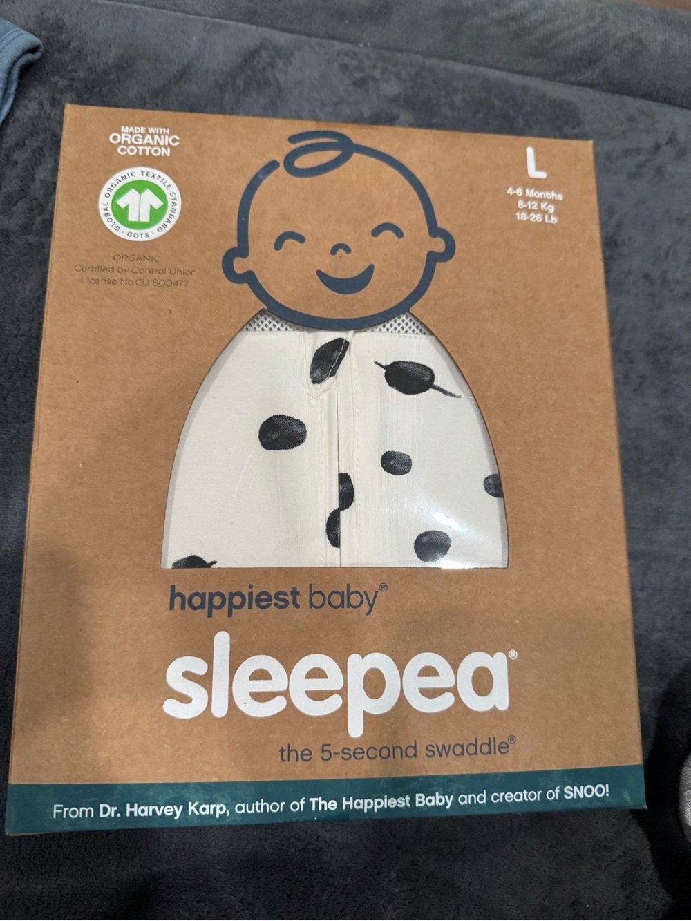happiest baby sleepea 5-Second Swaddle in White with Black Dot Print (Size L)